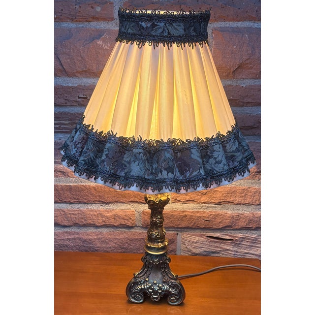 Empire Brass Table Lamp with Fabric Shade, 1960s For Sale - Image 6 of 9