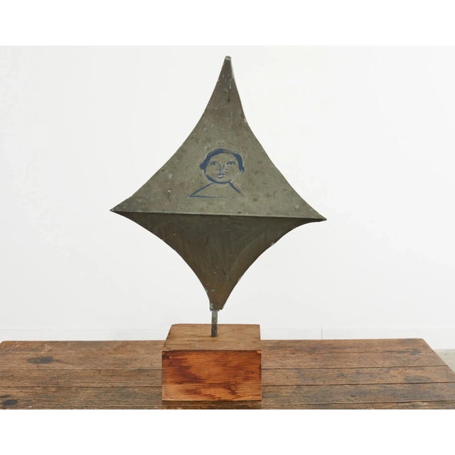 Folk Art Diamond Shaped Zinc Roof Finial or Garden Ornament Sculpture For Sale - Image 3 of 13
