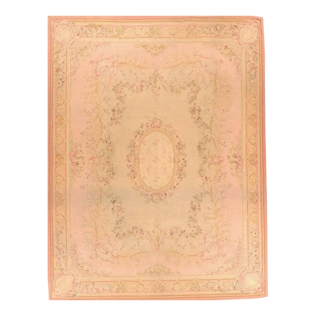 Antique Aubusson Carpet France Late 19th Century 12.5 X 16.2 For Sale