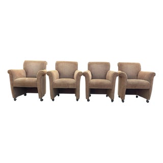 Late 20th Century Postmodern Cheetah Print Tub Chairs on Casters, Set of Four, Vintage, Game Chairs, Dining Arm Chairs For Sale