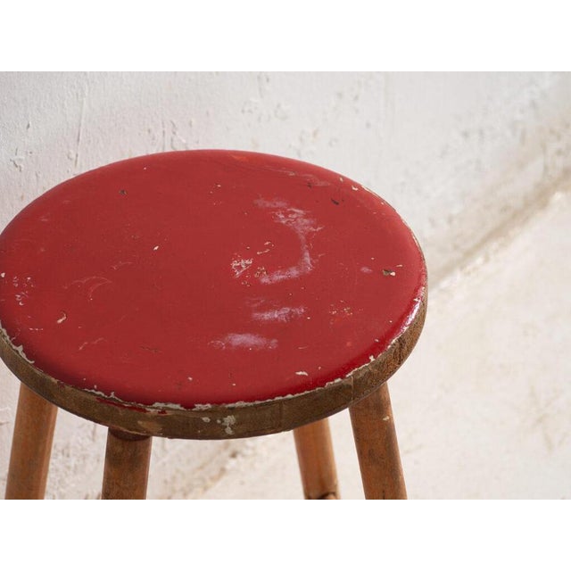 Vintage Wooden Stool with Round Seat, Central Europe, 1950 For Sale - Image 3 of 6