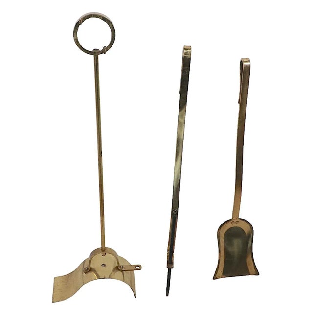 Brass Sculptural Modernist Brass Fireplace Tool Set For Sale - Image 8 of 13
