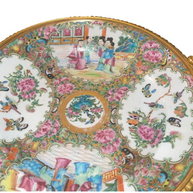 Metal Late 19th C. French Gilt Bronze Mounted Chinese Famille Rose Centerpiece Tazza For Sale - Image 7 of 9