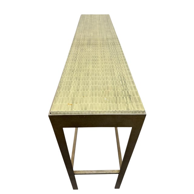 Brown Vintage Baker Furniture Modernist Metal & Tessellated Tile Console Table For Sale - Image 8 of 9