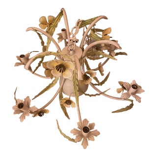 Vintage 1950s Italian Tole 6 Light Floral Chandelier For Sale