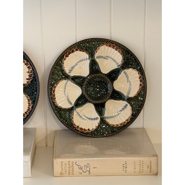 Pair of French Longchamp Barbotine Oyster Serving Plates, Circa 1900 For Sale - Image 4 of 12