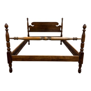 Vintage Full Size Duncan Phyfe Style Walnut Acorn Finial Four Poster Bed For Sale