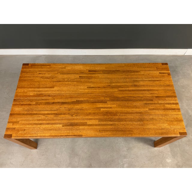 A mid century modern butcher block oak dining table or desk. Very well made. Made in USA. Circa 1970’s. Professionally...