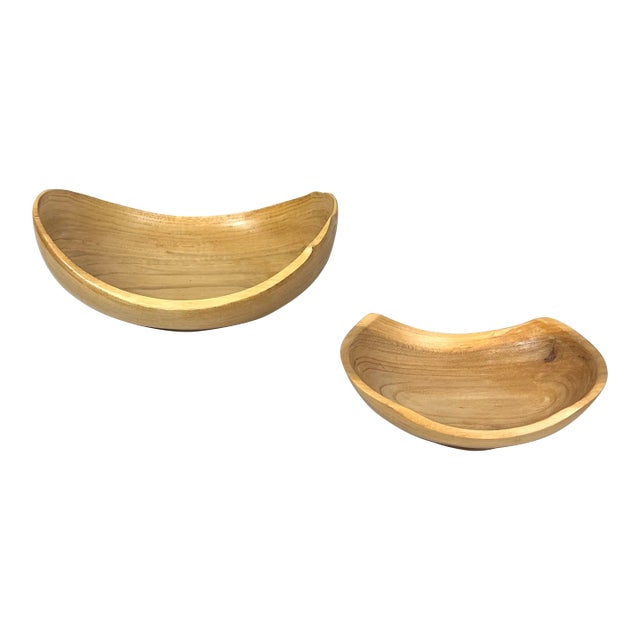 Organic Modern Hand Turned Studio Craft Chestnut and Elm Bowls For Sale