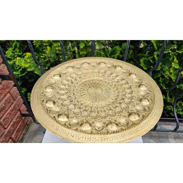 1970s Coffee Table or Flower Stand in Wood with Brass Top, 1970s For Sale - Image 5 of 9