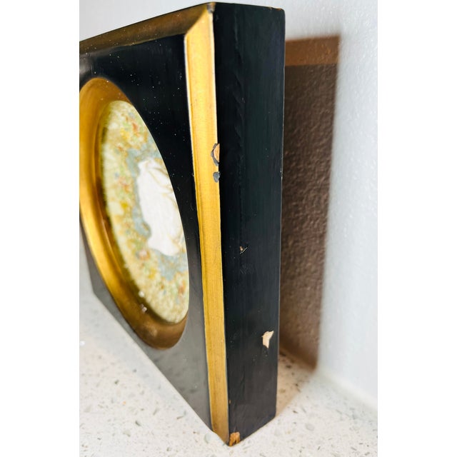 Mid 20th Century Vintage Wall Plaque Raised Cameo Black and Gold Frame For Sale - Image 5 of 7