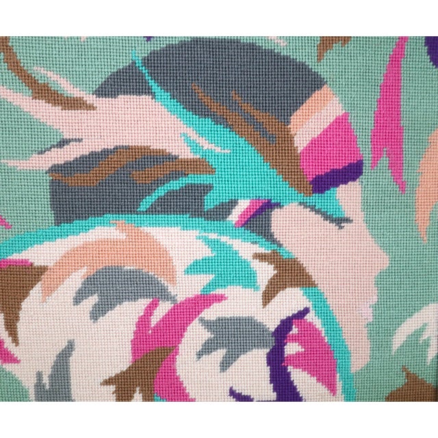 Mid-Century Modern Art Deco Style Needlepoint Pastel Lady Wall Hanging in Manner of Georges Lepape For Sale - Image 3 of 7