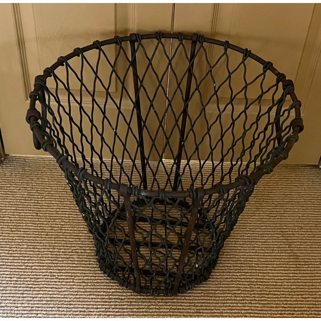 Large Antique Early 20th Century Heavy Gauge Industrial Wire Work Basket With Handles for Garden or Hearth For Sale - Image 10 of 17