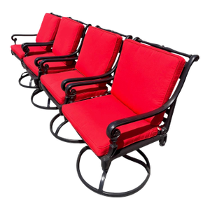 Frontgate “Carlisle” Cast-Aluminum Swivel Rocker Dining Chairs With Red Cushions, Set/4