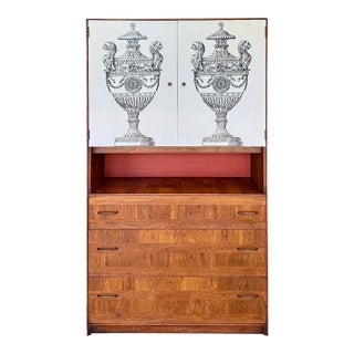Vintage Fornasetti Style Walnut Cabinet by Milo Baughman for Lane For Sale
