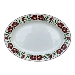 German Faience Oval Platter With Red Flowers Villeroy Boch Circa 1900
