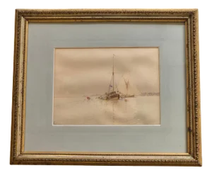 Edoardo De Martino, Off the Isle of Wight, Watercolor, 1863, Framed