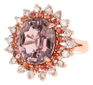 7.17 Carat Oval Cut Tourmaline Sapphire Diamond Rose Gold Cocktail Ring, Size 7