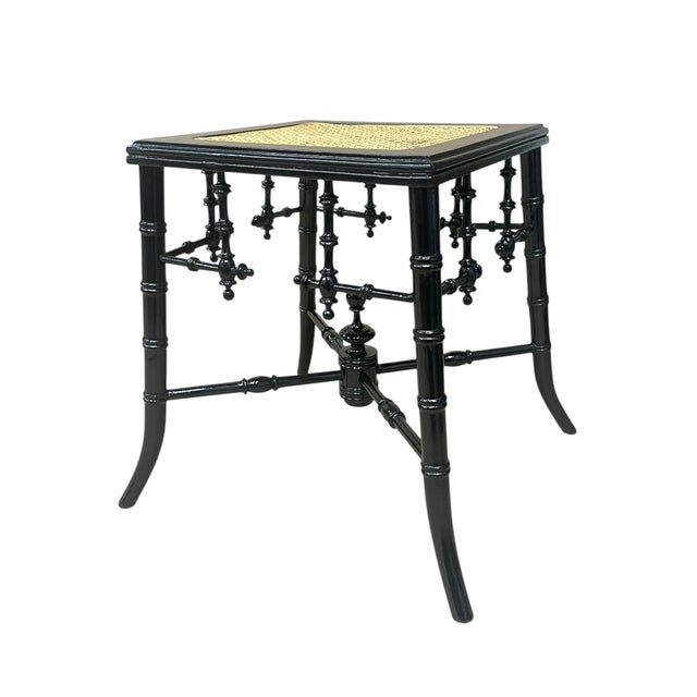 19th Century Aesthetic Period Napoleon III Style Turned Faux Bamboo Stool For Sale - Image 4 of 9