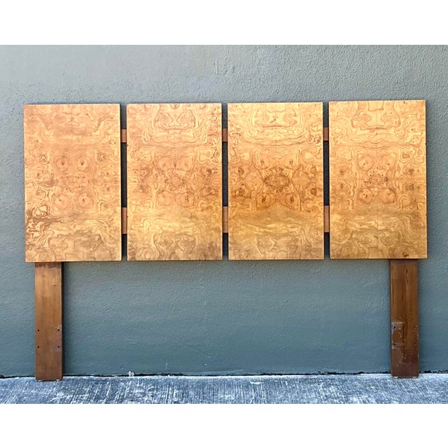 Wood Vintage 70s Burl Wood Panel Full Headboard For Sale - Image 7 of 12