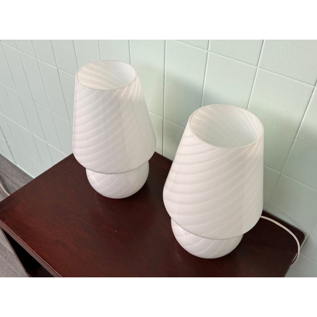 Vintage Italian Lamps with Murano Glass Lampshades, 1970s, Set of 2 For Sale - Image 6 of 13