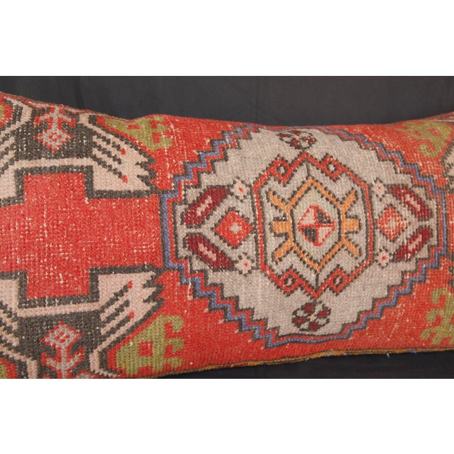 Handmade Authentic Turkish Throw Rug Pillw With Red&Green Color -17'' X 36'' For Sale - Image 12 of 15