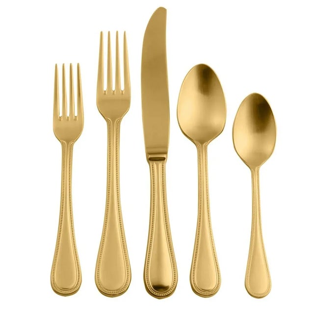 Contemporary Mepra Perla 5-Piece Flatware Set, Ice Oro For Sale - Image 3 of 3