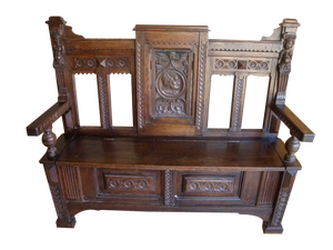 Antique Renaissance Bench with Carved Figure, 1880
