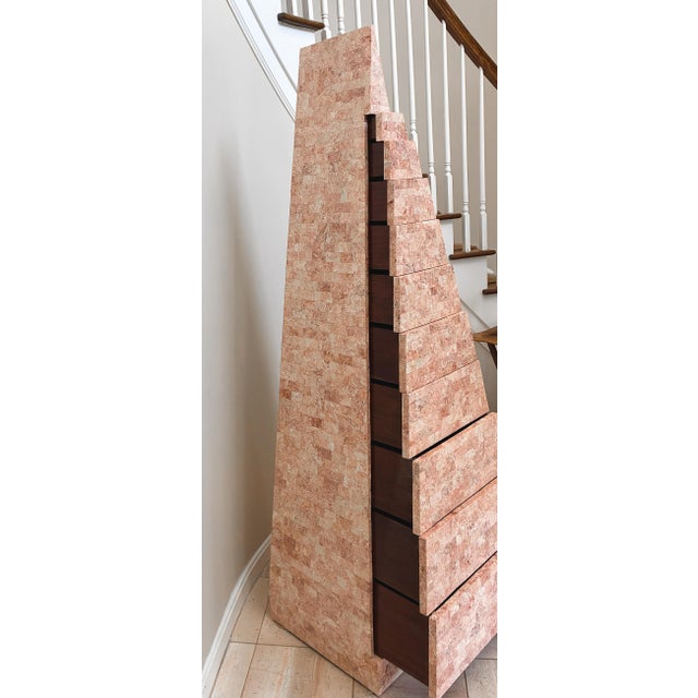 1980s 1980s Maitland Smith Obelisk Pyramid Tessellated Tall Chest of Drawers Finished on All Sides (Plaque Inside Drawer) For Sale - Image 5 of 8