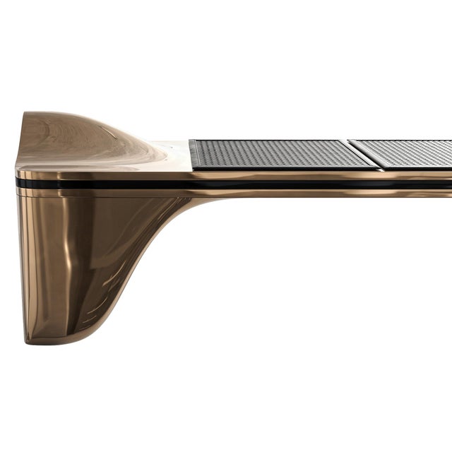Not Yet Made - Made To Order "Passione" Bench With Bronze and Exclusive Woven Leather, Handcrafted For Sale - Image 5 of 8