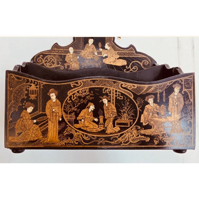 Metal Antique Meiji Period Japanned Letter Holder,Chinoiserie For Sale - Image 7 of 18