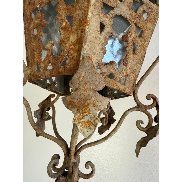 1900s Distressed French Wrought Iron Lanterns, Rococo Style For Sale - Image 4 of 15