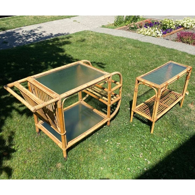 1950s Mid Century Bamboo and Rattan Bar Cart Trolley - Set of 2 For Sale - Image 12 of 12