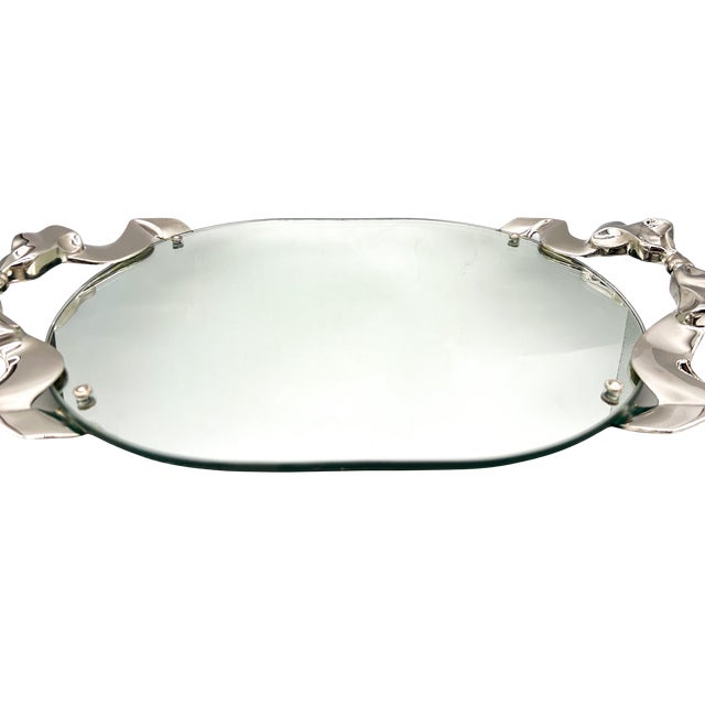 1988 Godinger Silver-Plated Bow & Ribbon Mirrored Vanity Tray – Hollywood Regency / Art Nouveau Revival For Sale In Houston - Image 6 of 18