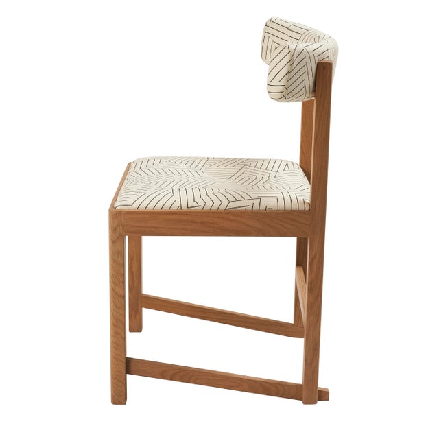 Traditional Mokki Dining Chair, White Oak Stain, Upholstered in Deconstructed Stripe Schumacher Performance Fabric For Sale - Image 3 of 6
