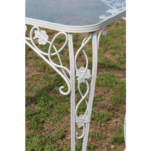 Wrought Iron Patio Set—Four Armchairs and a Table With a Glass Top For Sale - Image 17 of 18