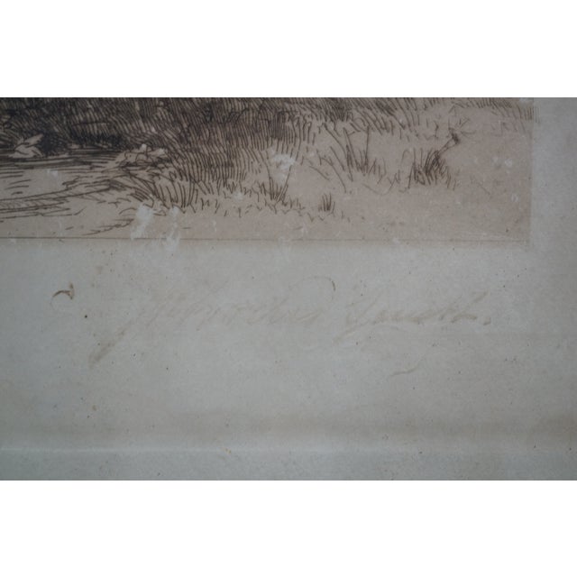 Printmaking Materials Antique Panoramic Country Farmhouse Church Steeple River Landscape Etching 30" For Sale - Image 7 of 13