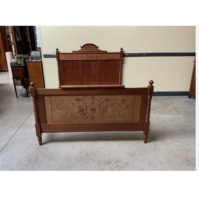 Antique Art Nouveau Ornate Bed with Inlays, 1900 For Sale - Image 11 of 11