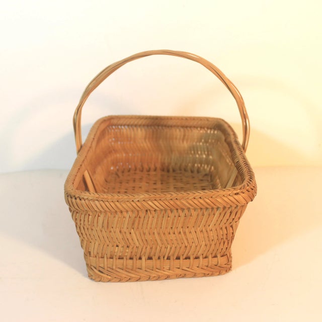 French Country Vintage Woven Basket With Handle For Sale - Image 3 of 10