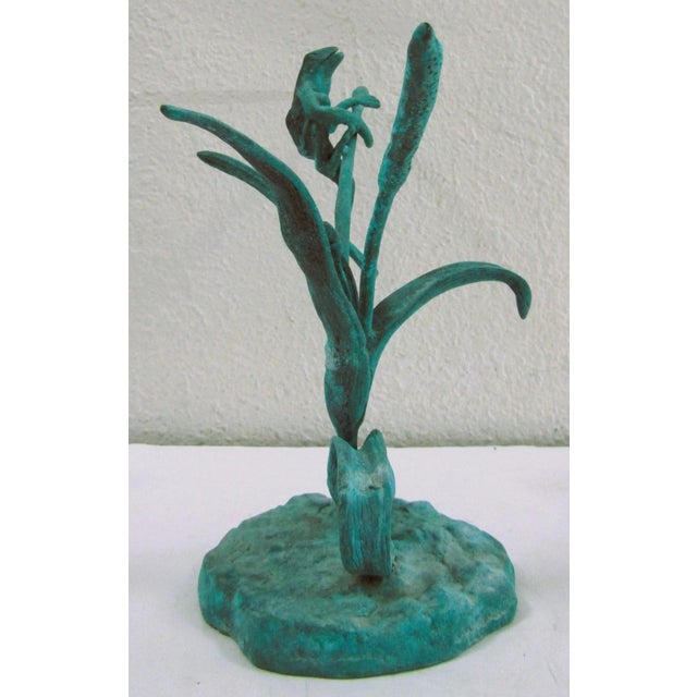 2000 - 2009 Jumping Frog on Reeds Cold-Cast Bronze Sculpture With Hand Applied Patina For Sale - Image 5 of 13