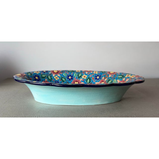 Art Deco Antique French Émaux De Longwy Oval Serving Bowl For Sale - Image 3 of 5