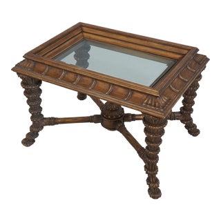 Maitland Smith Gold Ornately Carved Glass Top Coffee Table For Sale