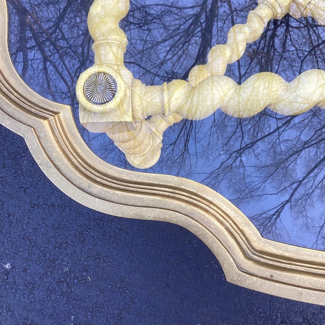 Vintage Baker Furniture Scalloped Golden Yellow Coffee Table With Brass and Glass Top – 44“ For Sale - Image 11 of 11