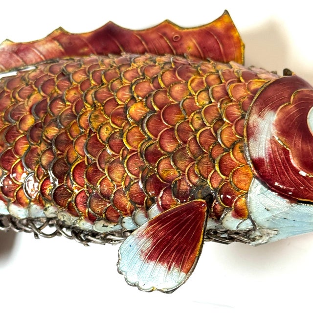 Chinese Export Silver & Enameled Articulated Carp Lotus and Wave Stand, C. 1900 For Sale - Image 15 of 18