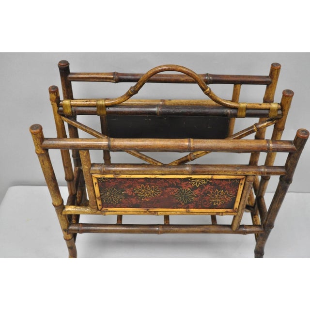 Victorian Antique English Victorian Bamboo Fretwork Canterbury Magazine Rack Stand For Sale - Image 3 of 17