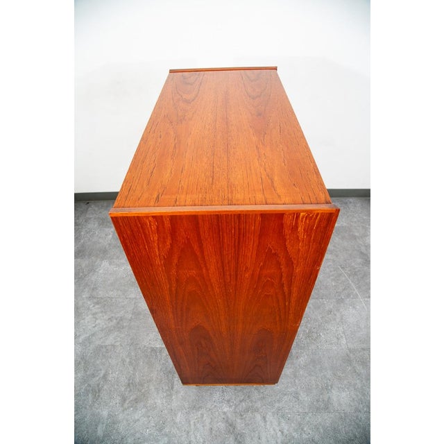 Brown Mid Century Danish Cabinet Highboy Solid Teak Denmark Drawer Sliding Doors Shelf For Sale - Image 8 of 12