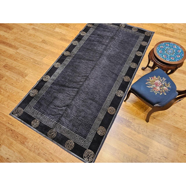 Vintage Tibetan Area Rug with Gold Medallions and Deity Symbols, 1920s, 5' x 9' For Sale - Image 4 of 16