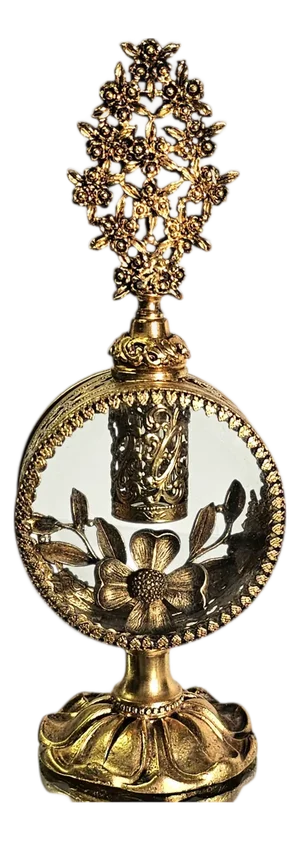 Ormolu Gilt Dogwood Perfume Bottle With Glass Vial & Floral Finial, c.1950s