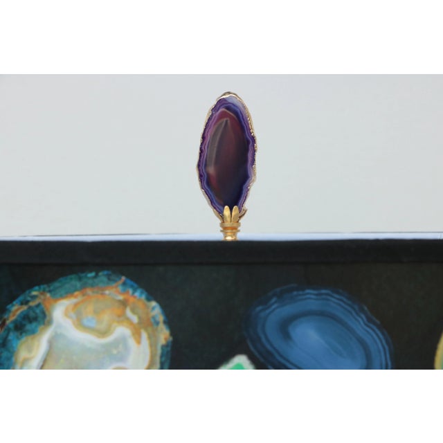Metal Dark Purple Gold Plated Agate Slice Lamp Finials - a Pair For Sale - Image 7 of 7
