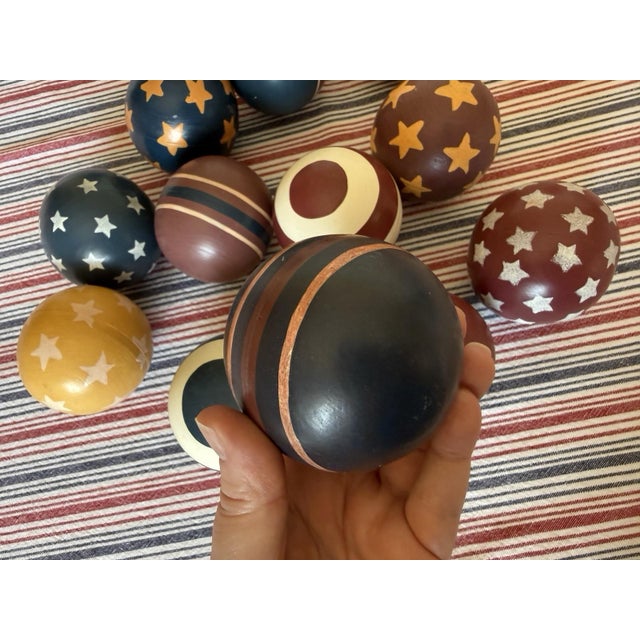 Set of 12 Patriotic American Hand Painted Wooden 3” Decorative Balls 4th of July For Sale In Tampa - Image 6 of 7